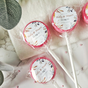 Muted Watercolour Leaves Wedding Favour Lollipops