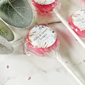 Muted Watercolour Leaves Wedding Favour Lollipops