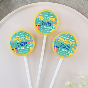 Personalised Turquoise Party Invitation Lollipops