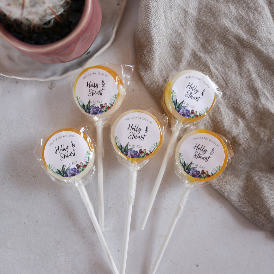 Succulent Themed Wedding Favour Lollipops