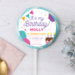 Personalised White Party Invitation Giant Lollipops